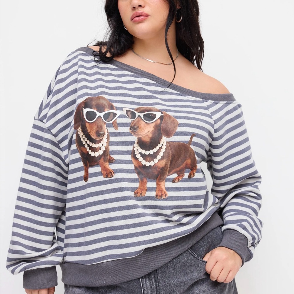 Cider Striped Sweatshirt Dachshund Print NWT